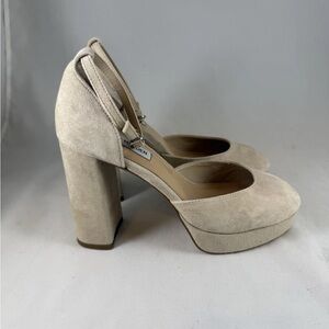 Steve Madden Womens Truth Suede Ankle Strap Platform Heels Shoes Taupe Size 7